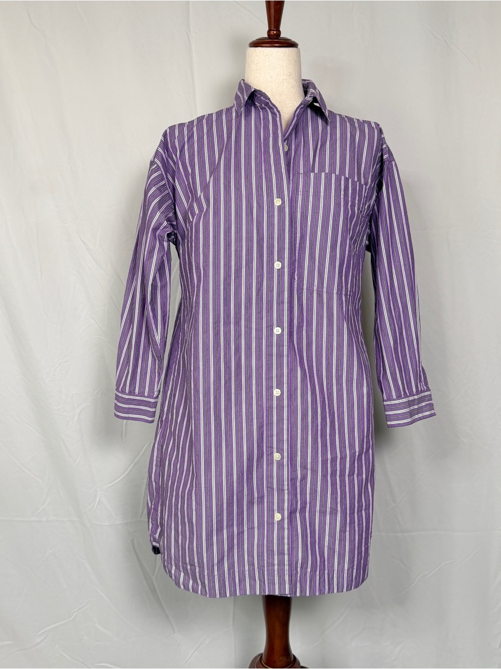 LOFT Purple and White Striped Midi Shirt Dress, classic preppy old money style